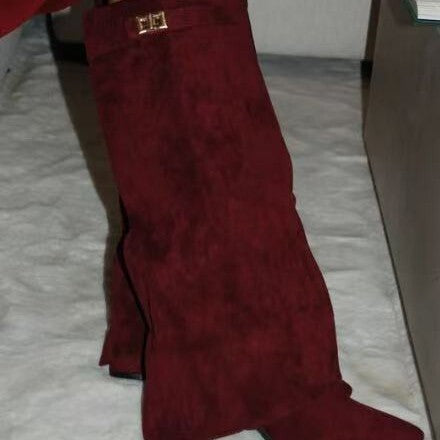 Valentina Suede-Effect Fold-Over Knee-High Boots