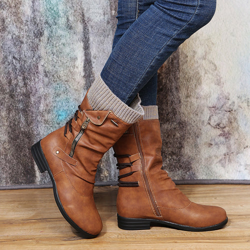 Winnie knit-cuff slouchy mid-calf boots – Brown