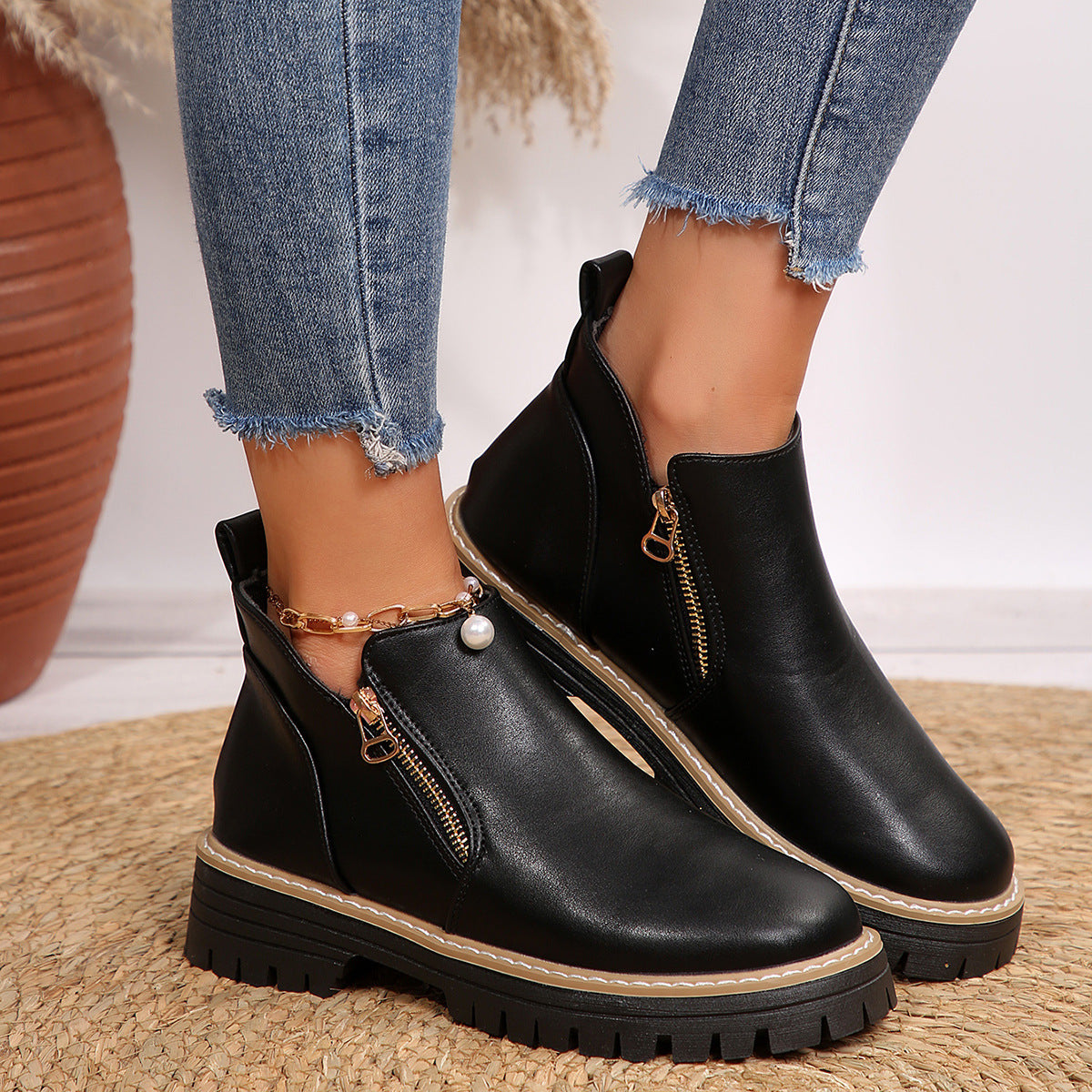 Onyx Chunky Sole Side-Zip Ankle Boots