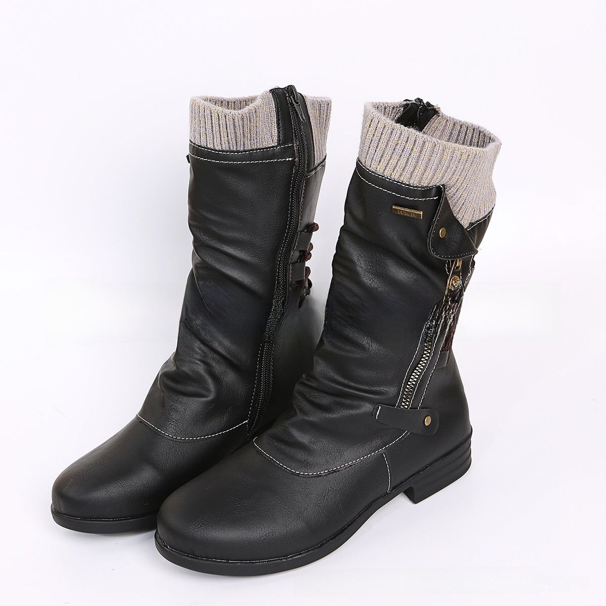 Winnie mid-calf boots with side zip – Black