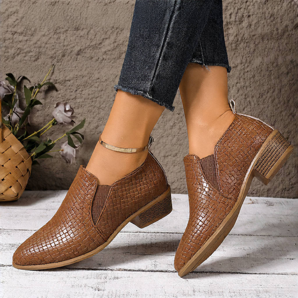 Celeste | Woven-Effect Block Heel Slip-On Shoes