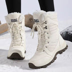 Freya white lace-up snow boots, front view
