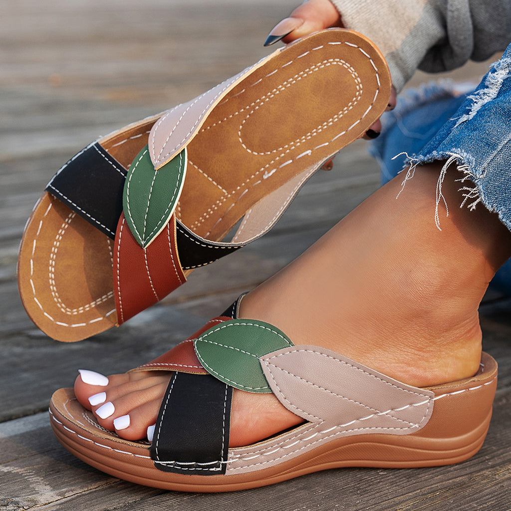 Fern Cross-Strap Wedge Sliders