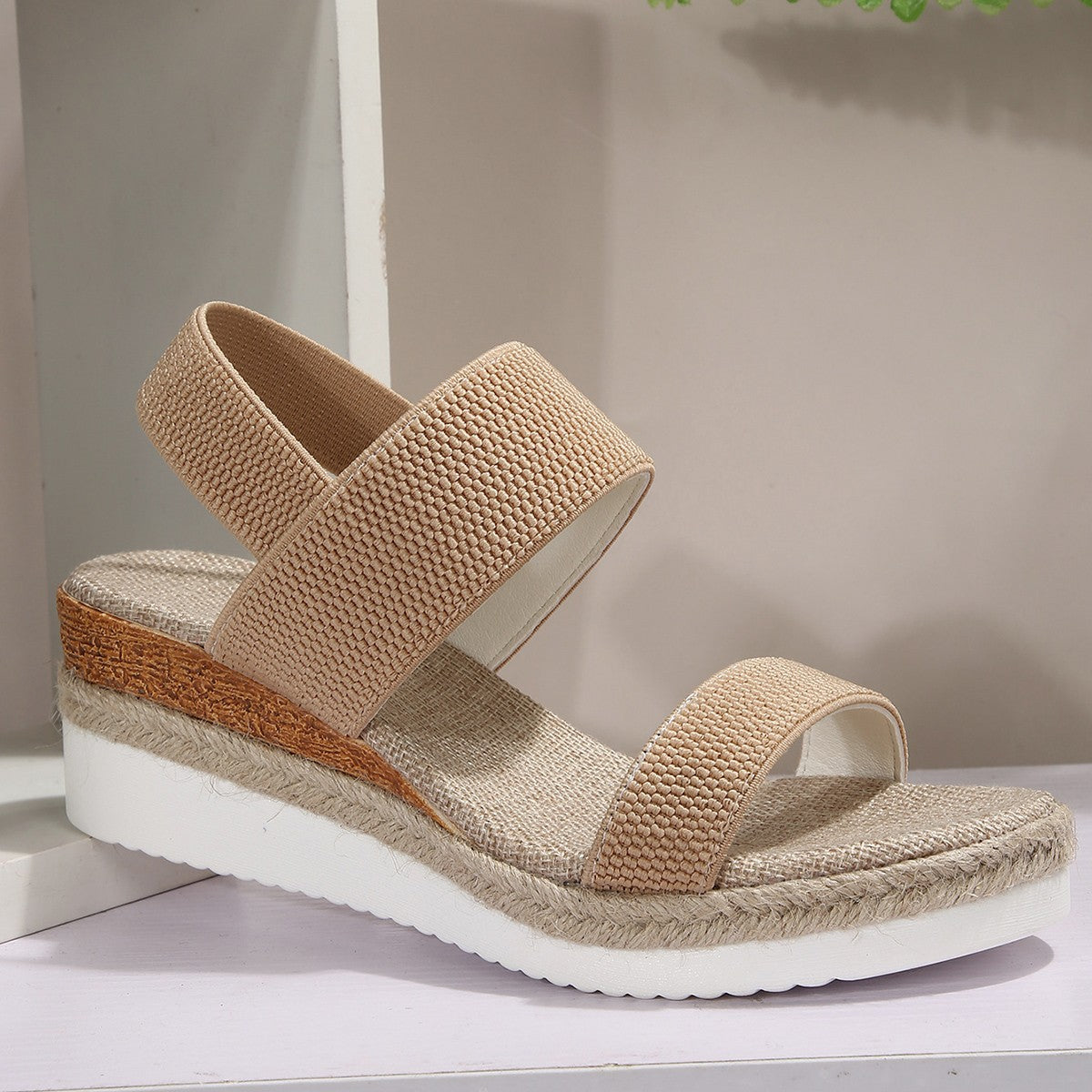 Solene | Elastic Strap Wedge Sandals
