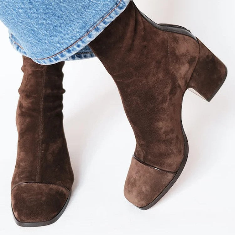 Delphine Square-Toe Suede-Effect Ankle Boots