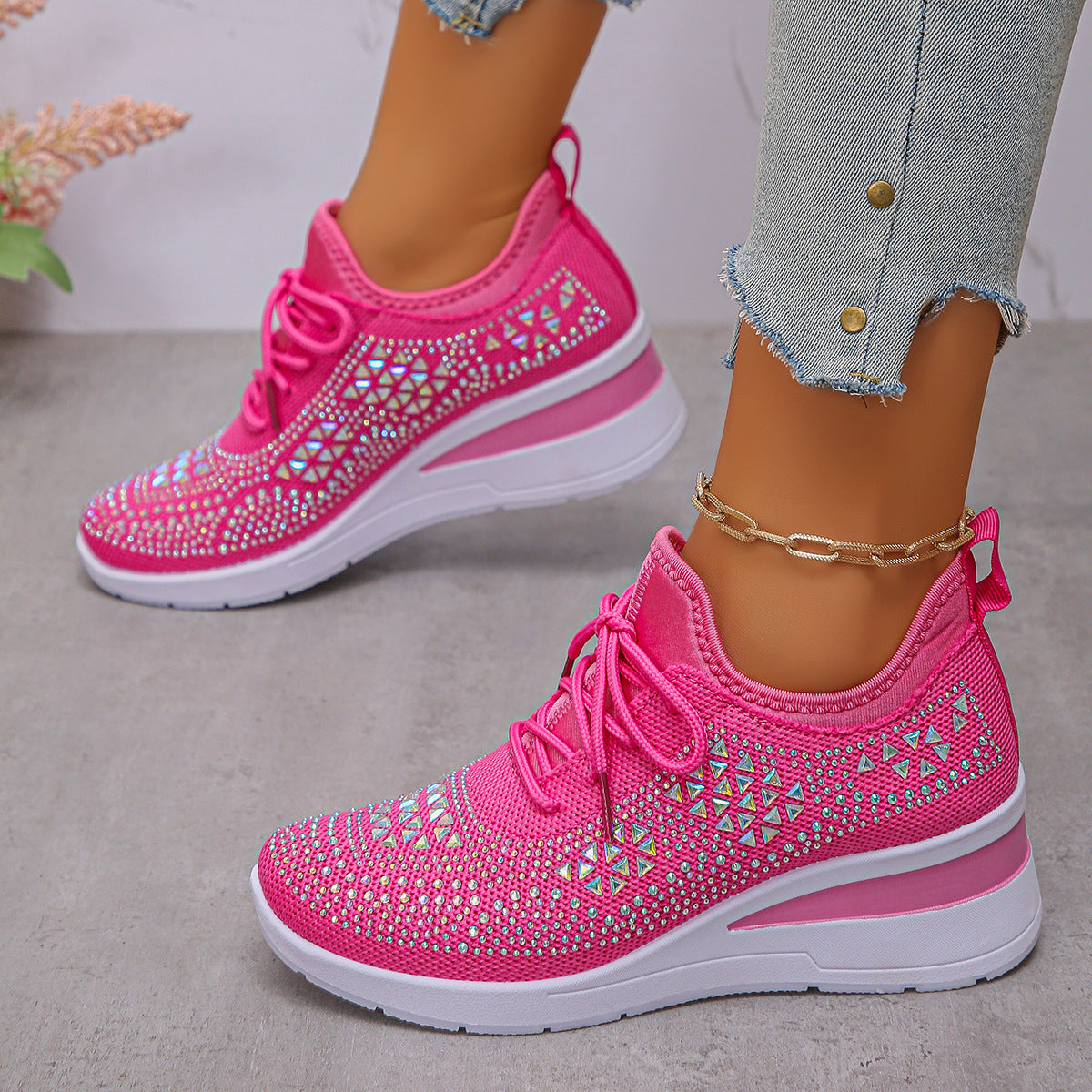 Lumi | Rhinestone Knit Wedge Trainers