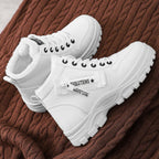 Kenna white lace-up platform boots, side angle