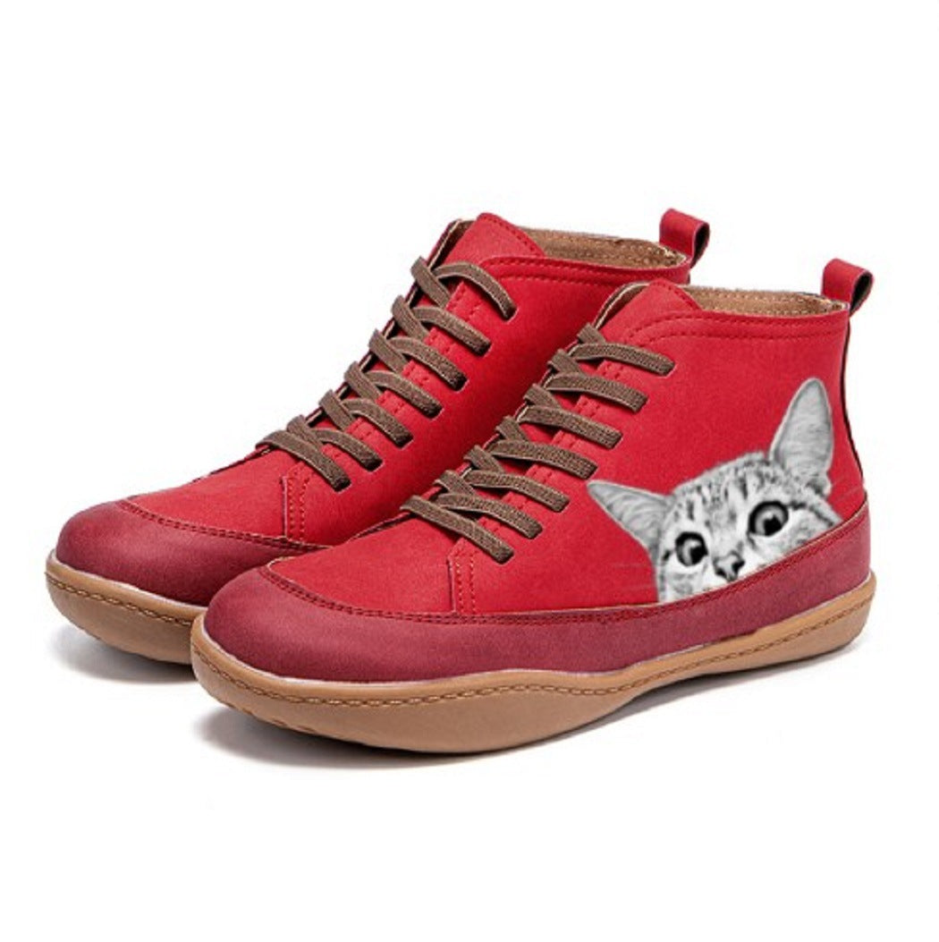 Kit | Cat Print Lace-Up Ankle Boots