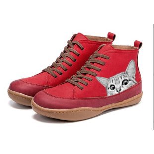 Kit Cat Print Lace-Up Ankle Boots
