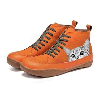 Kit Cat Print Lace-Up Ankle Boots