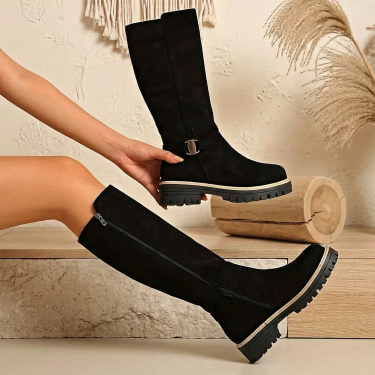 Beatrix knee-high boots with side zip – Black