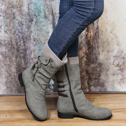 Winnie knit-cuff slouchy mid-calf boots – Grey