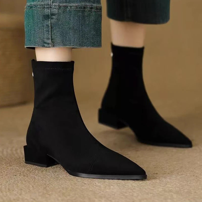 Camille sock ankle boots – Black, side and back view
