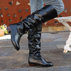 Alva black faux-leather knee-high boots, side view