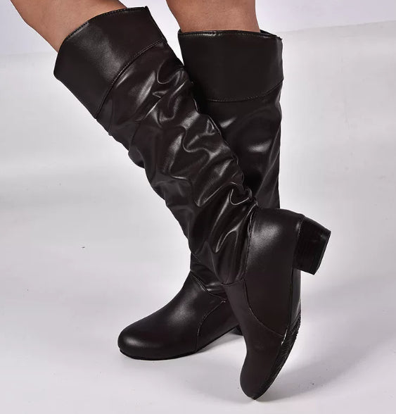 Alva brown faux-leather slouch knee-high boots