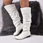 Alva white faux-leather ruched knee-high boots, pair