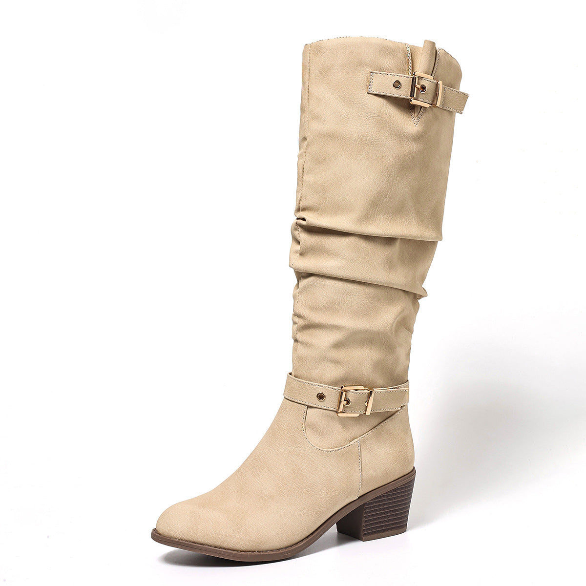 Astrid cream slouch knee-high boot side view