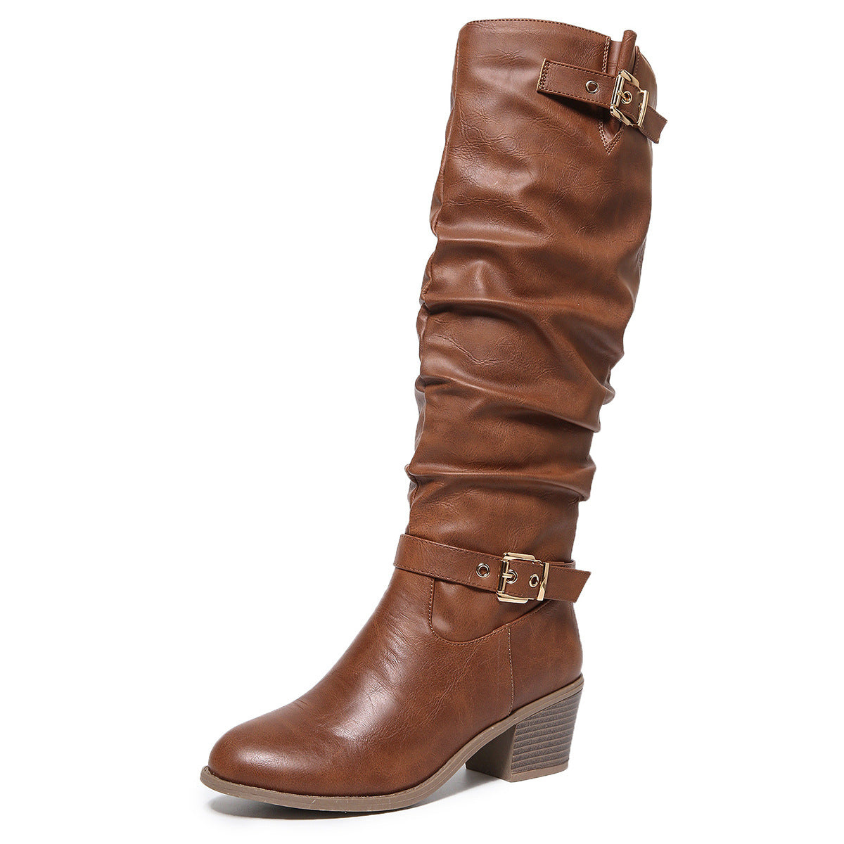 Astrid light brown slouch knee-high boot side view
