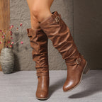 Astrid light brown knee-high boots with buckle straps