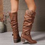 Astrid light brown knee-high boots front view