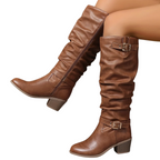 Astrid light brown slouch knee-high Western boots worn