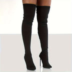 Sunniva black stretch-knit over-the-knee sock boots with stiletto heel