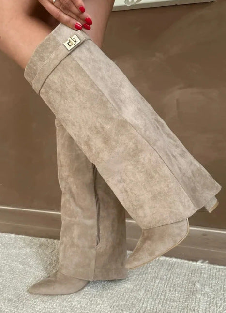 Valentina | Suede-Effect Fold-Over Knee-High Boots