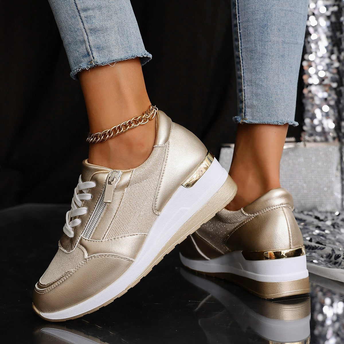 Stella | Metallic Wedge Trainers