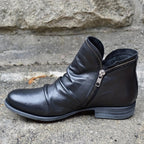 Isolde black ruched ankle boot side view