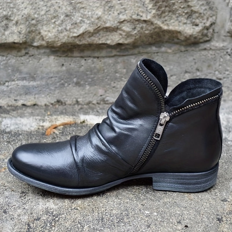 Isolde black ruched ankle boot side view