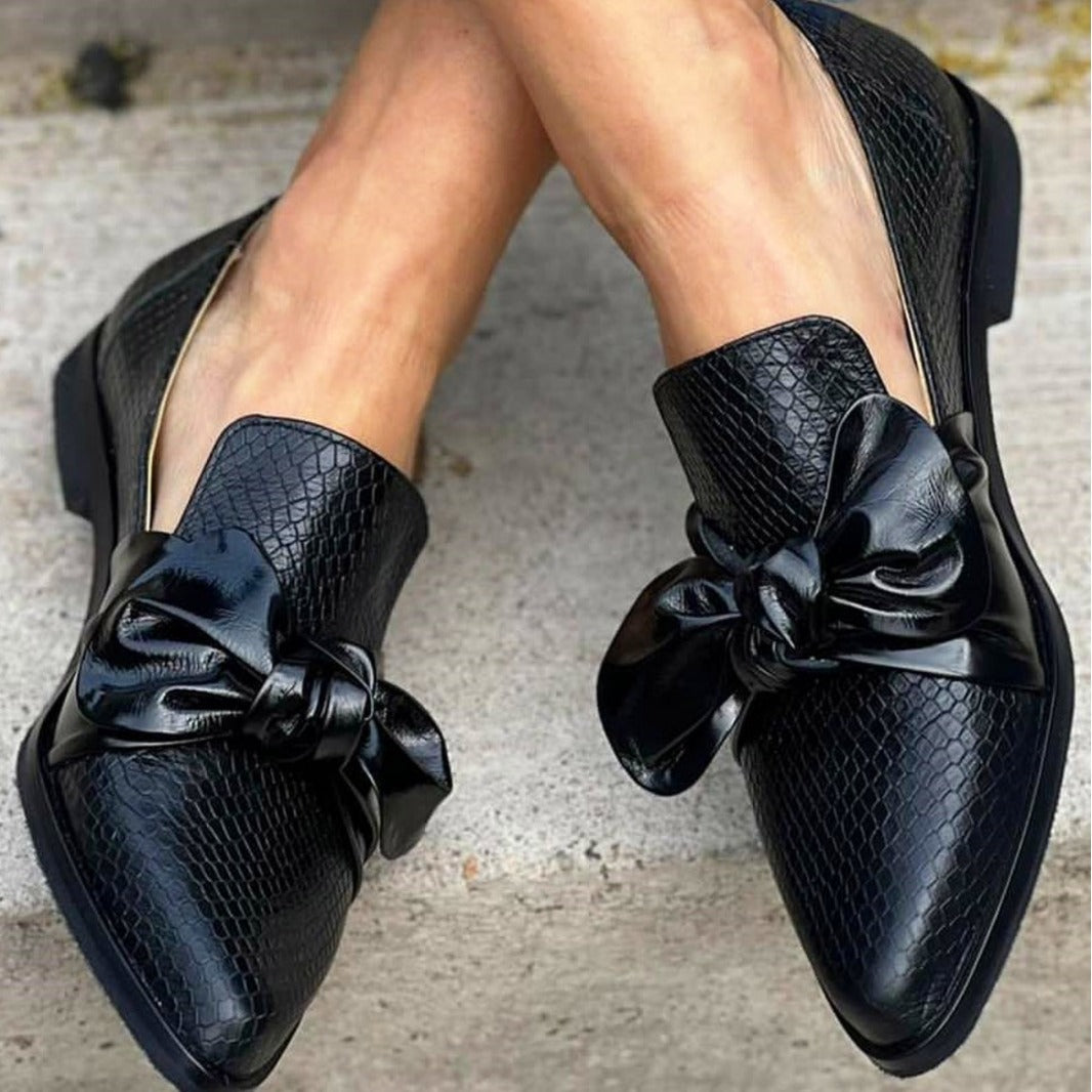 Noemi | Croc-Embossed Bow Loafers
