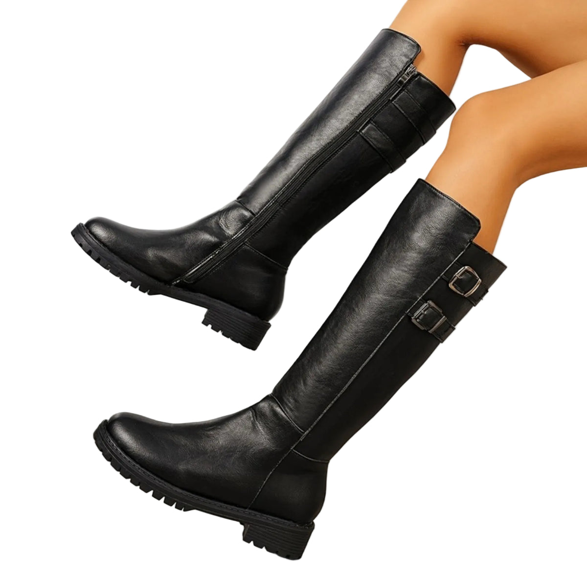 Brenna black knee-high boots worn