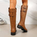 Brenna brown riding boots, back and buckle view