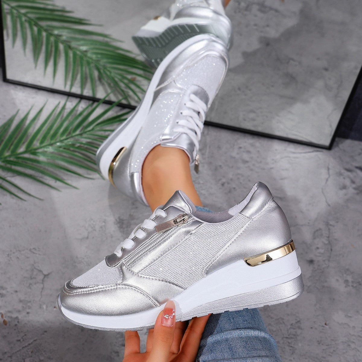 Stella Metallic Wedge Trainers