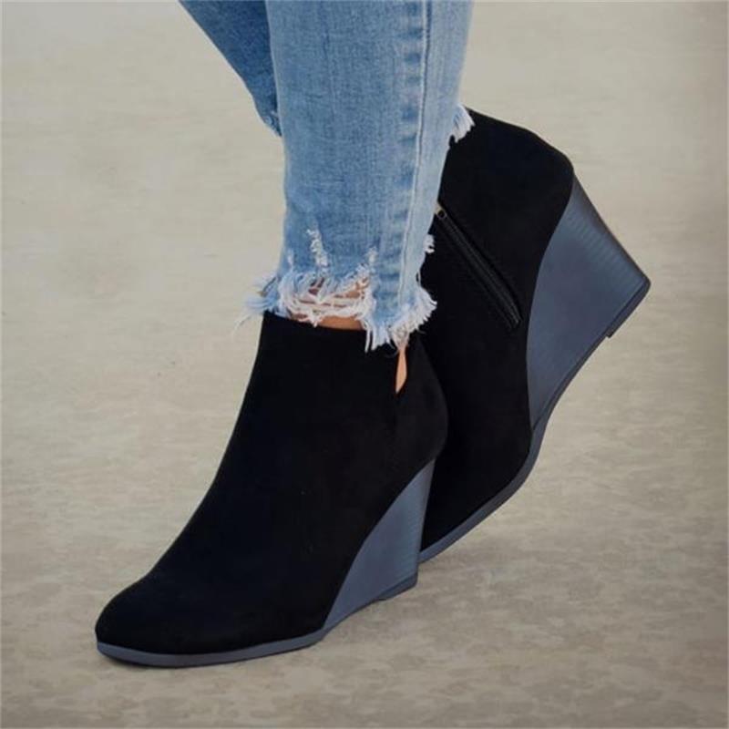 Marlowe Suede-Effect Wedge Ankle Boots – Black