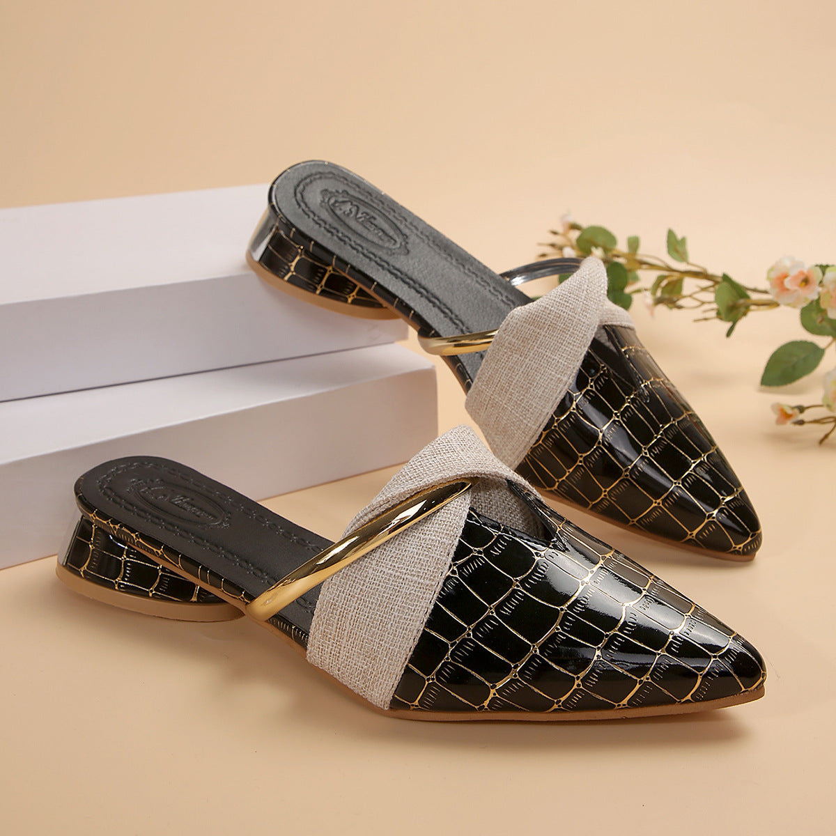 Allegra | Croc-Effect Block Heel Mules