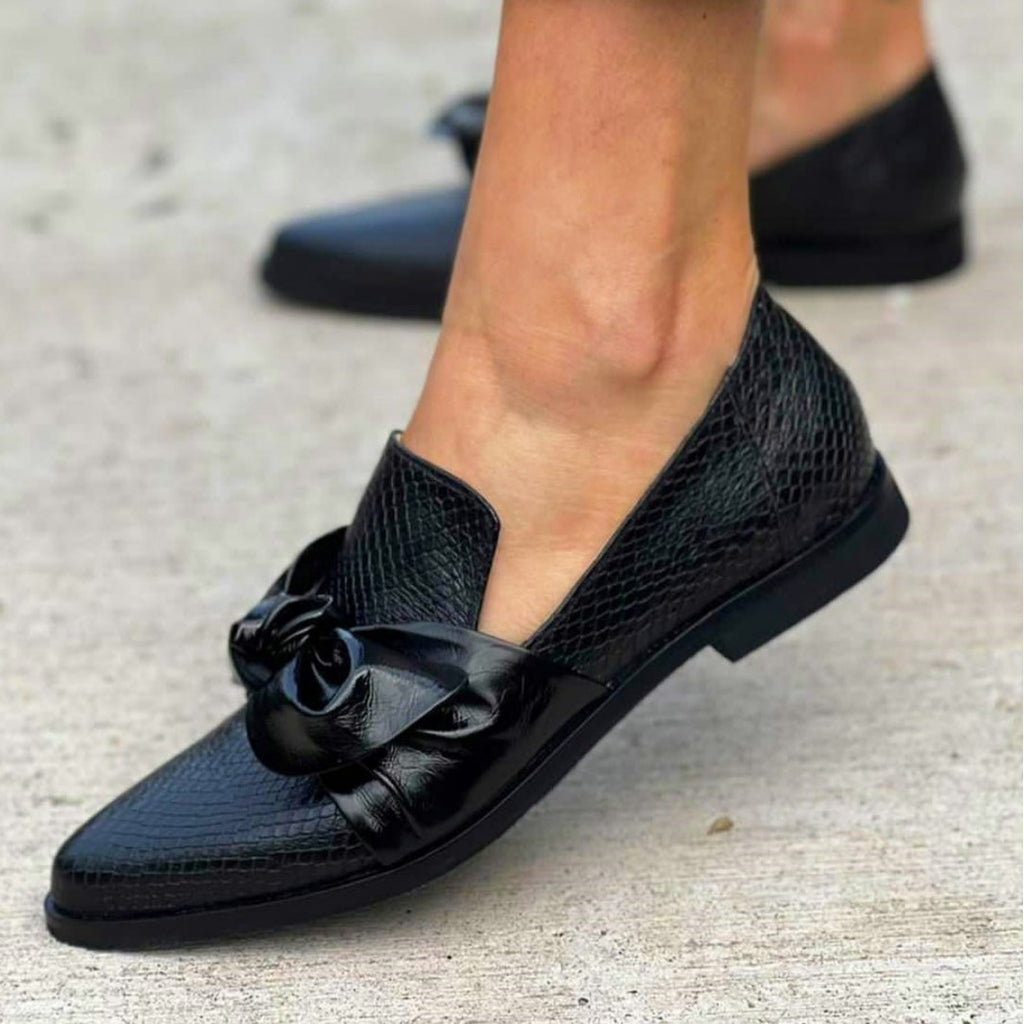 Noemi Croc-Embossed Bow Loafers