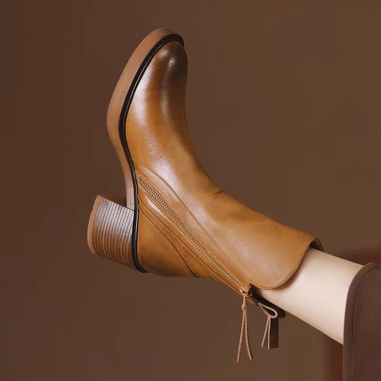 Edith Vintage Block Heel Ankle Boots – Cognac