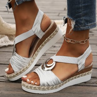 Aurora Metallic Ring Wedge Sandals – Silver White
