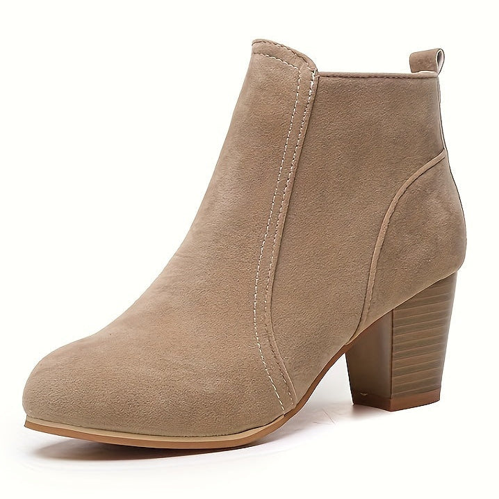Liv beige block heel ankle boot, outer side