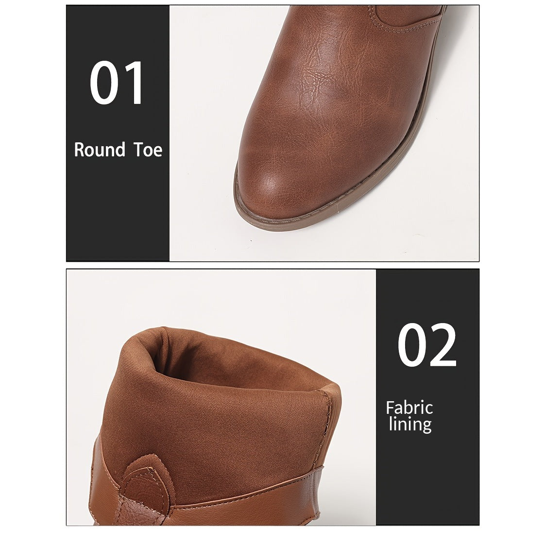 Clemency cowboy boot close-ups of the round toe and fabric lining