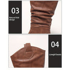 Clemency cowboy boot close-ups of the slouch folds and Western pull tab