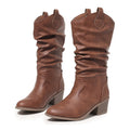 Clemency tan brown slouch cowboy boots with block heel, pair