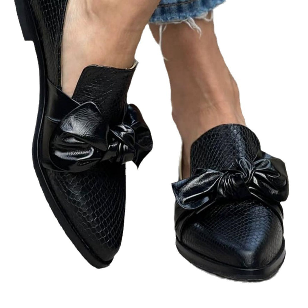 Noemi Croc-Embossed Bow Loafers
