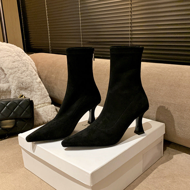 Mila Pointed Sock Ankle Boots – Black