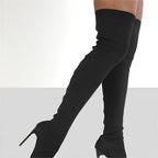 Sunniva black over-the-knee sock boots, side view