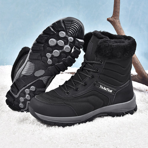 Ebba black lace-up snow boots, pair showing the tread sole