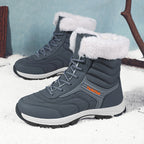 Ebba grey fleece-lined lace-up snow boots with white faux-fur collar, pair