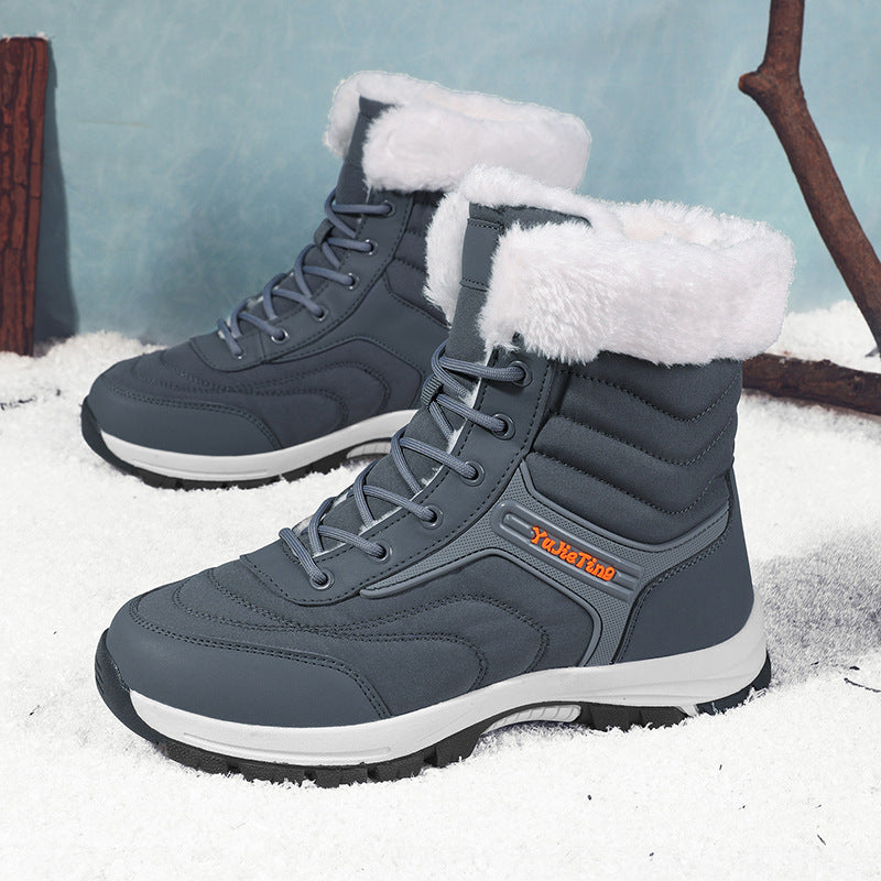 Ebba grey fleece-lined lace-up snow boots with white faux-fur collar, pair