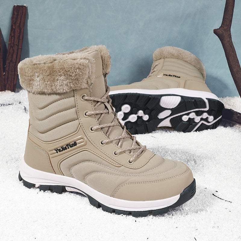 Ebba sand lace-up snow boots, pair showing the tread sole